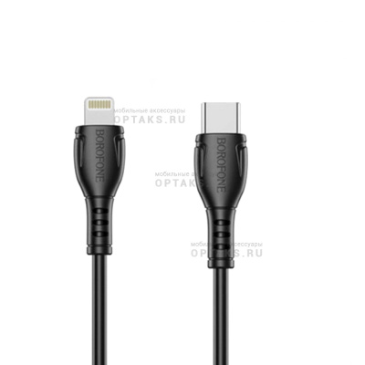 Кабель Type-C to Lightning Borofone BX51 Triumph, 1m, 2.4A, 12W, QC3.0, черный, не упакован
